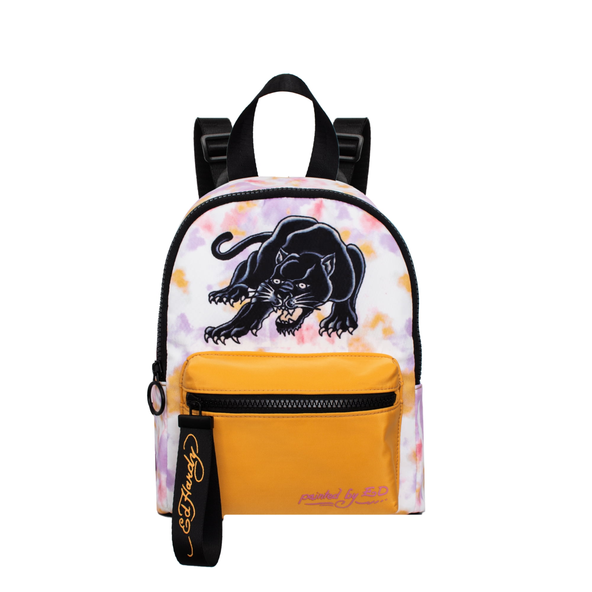Ed Hardy womens Cara tattoo print backpack design w iconic skull, tiger artwork. ED HARDY ICONIC TATTOOS Screaming Tiger Skate Backpack Skull  main image 2