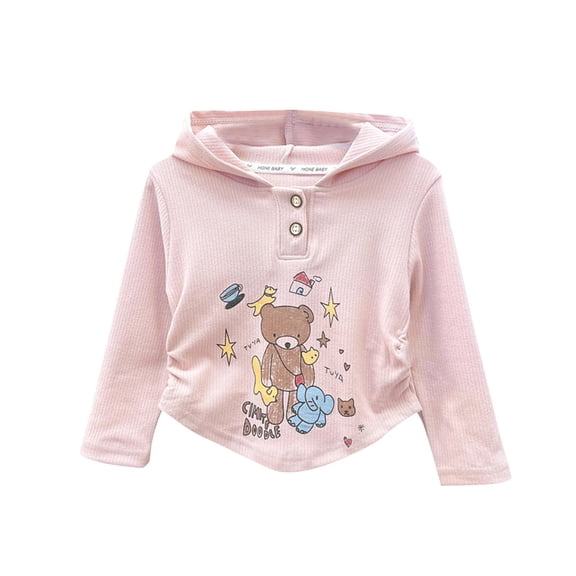NAISIBABY Girls T-Shirt with Hooded (3-10T), Fashion Prints Long Sleeve Soft Cotton Kids Casual Spring Tops Pink 6T