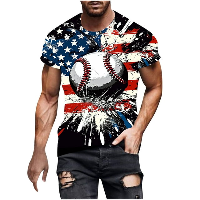 Camisetas Casuales Impresas de Manga Corta en el Patrón de Rayas, Camisetas Ligeras de Algodón a Rayas para Hombres