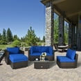thumbnail image 4 of Patiojoy 6PCS Rattan Patio Furniture Set Cushioned Sofa Chair Ottoman Navy, 4 of 9