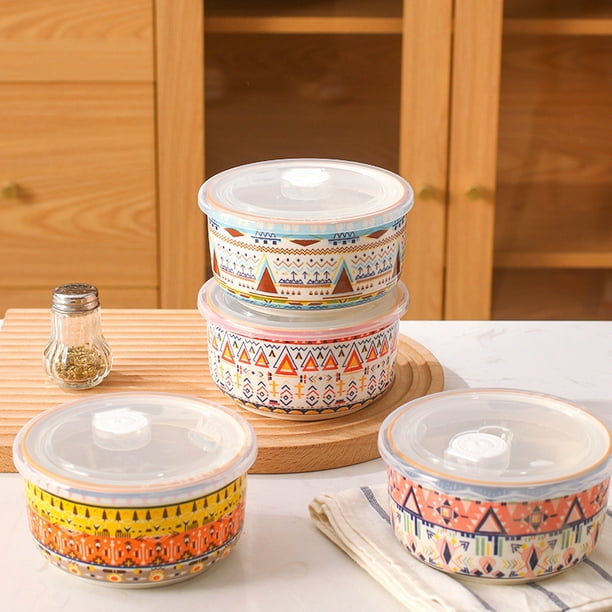 Cpdd Ceramic Bowls Set With Lids, Porcelain Food Storage Containers, Porcelain Prep Bowls For Kitchen, Microwave & Dishwasher Safe, Assorted Patterns