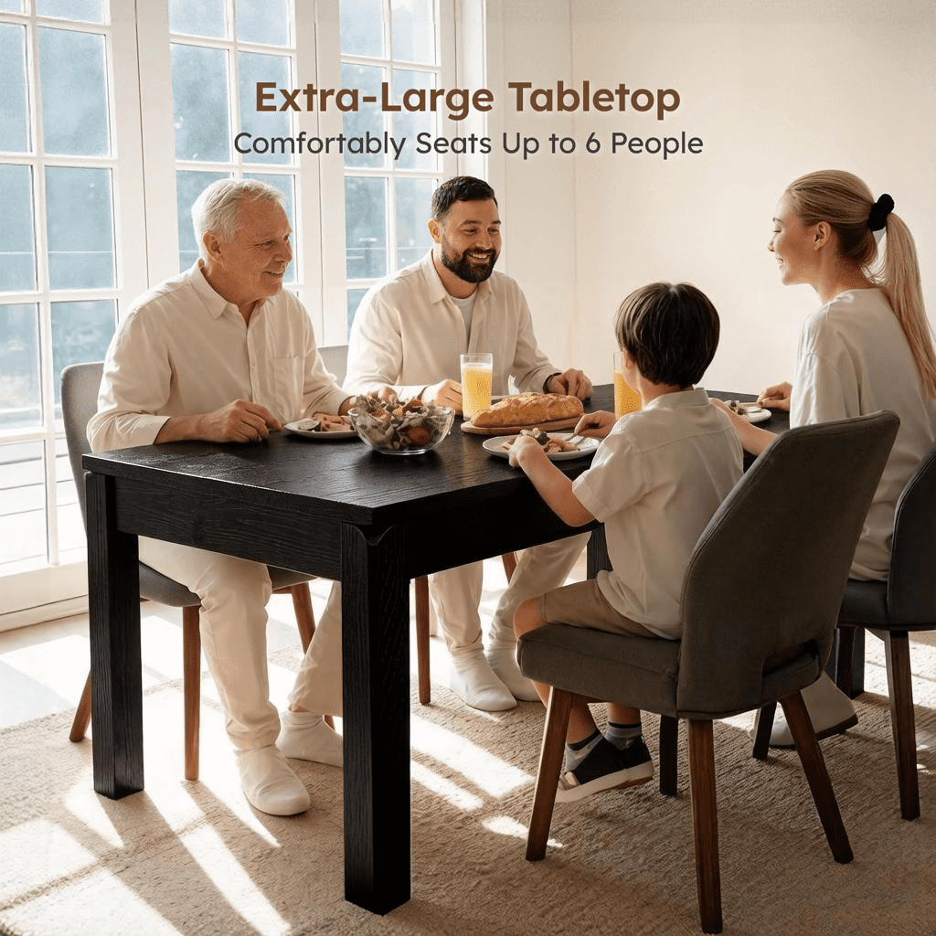 BERRY NEST Farmhouse Dining Table, Large Wooden Kitchen Table with Load Capacity, Modern Rectangular Dinner Table for Home Office & Family Gathering, Easy to Clean, Black