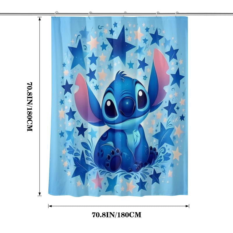 Lheaggik Cute Cartoon 4 Pcs Bathroom Sets with Shower Curtain and Rugs, Waterproof Polyester Shower Curtain Sets with Hooks