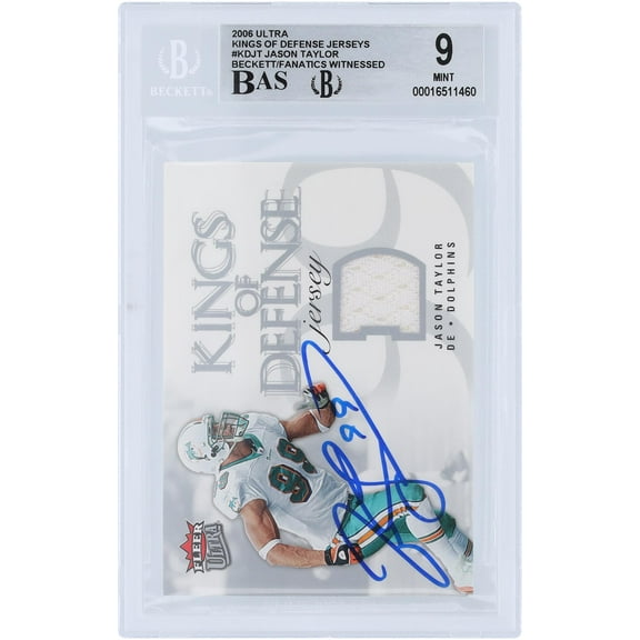 Jason Taylor Miami Dolphins Autographed 2006 Fleer Ultra King of Defense Relic #KD-JT Beckett Fanatics Witnessed Authenticated 9/10 Card - Fanatics Authentic Certified