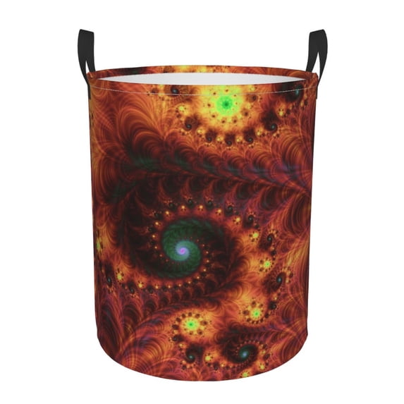 DouZhe Waterproof Collapsible Large Laundry Baskets, Red Spiral Mandela Prints Circular Hamper with Handles