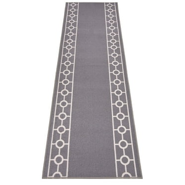 Custom Size Runner Rug Skid Resistant Backing Bordered Rug Runner Chain Border Gray Color Cut to Size Roll Runner Rugs By Feet Customize in USA Facility
