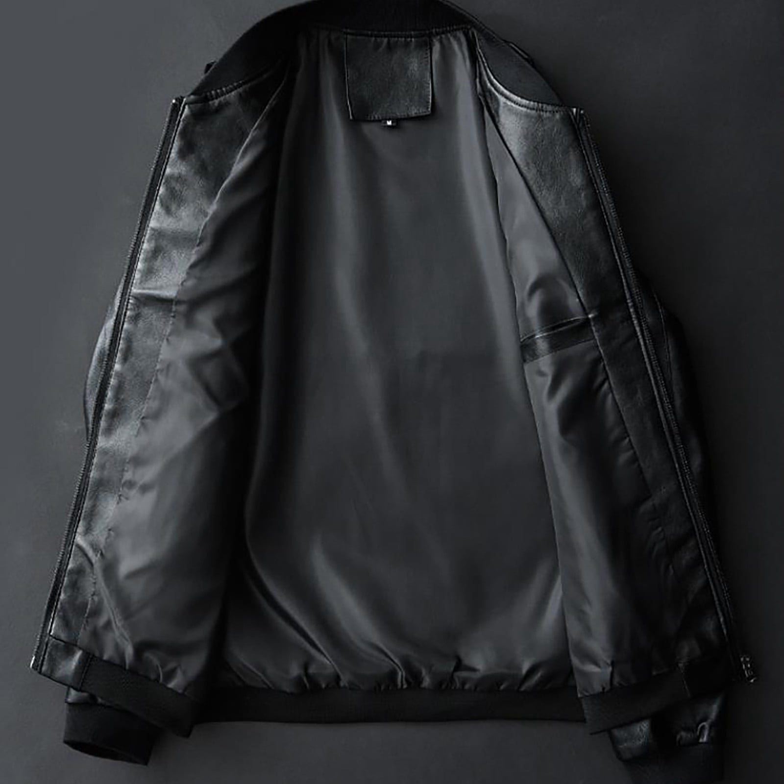 Baberdicy Faux Leather Jacket Mens Casual Baseball Collar Coat Leather Coat, Classic Windproof Outwear Black Xl