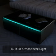 Livtab Smart Coffee Table with Built in Fridge, Bluetooth Speakers, Wireless Charging, Outlets, RGB Light, Black