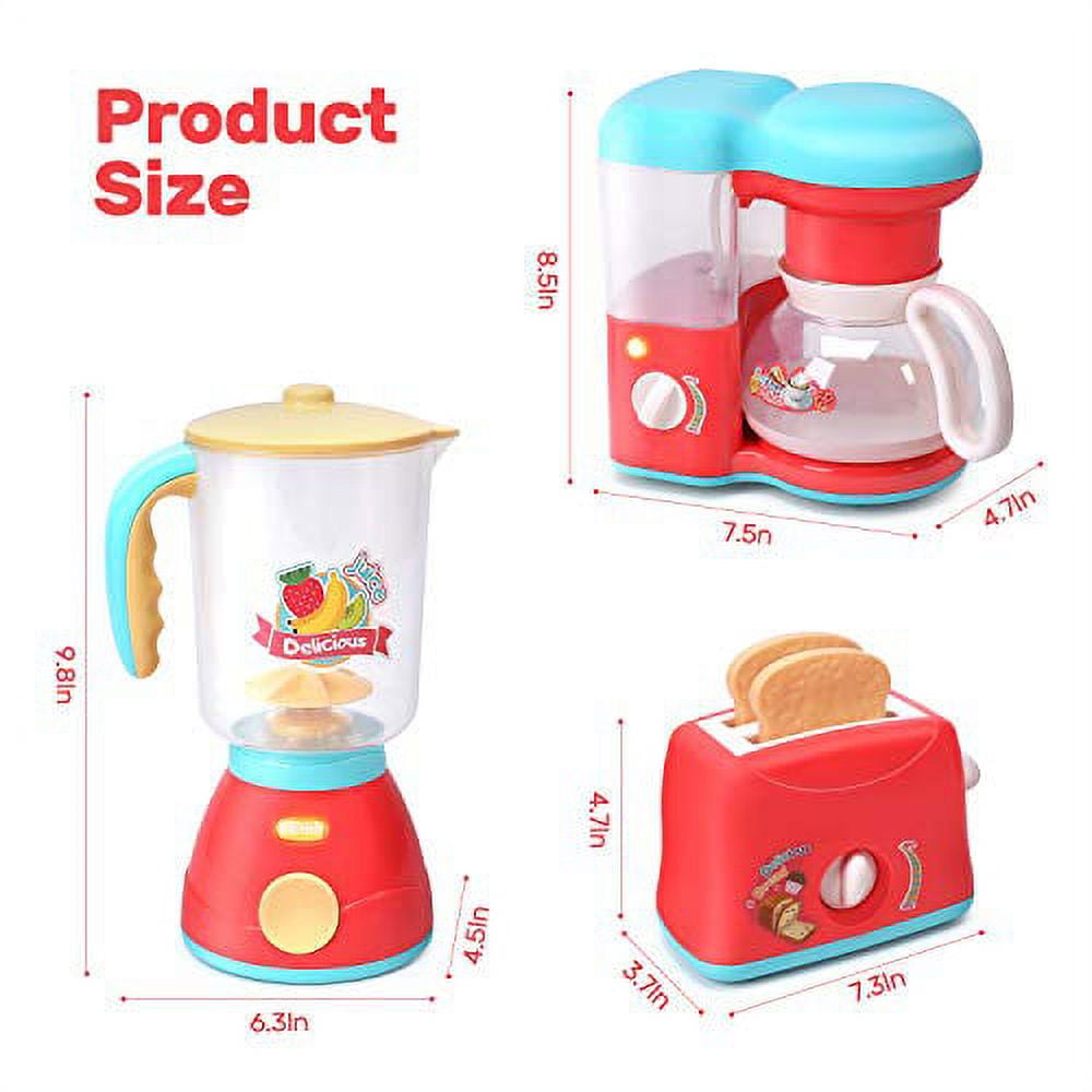 Kitchen Appliances Toy,Kids Kitchen Pretend Accessories Play Set,Coffee  Maker Machine,Blender,Mixer and Kettle with Realistic Light and Sounds,Play