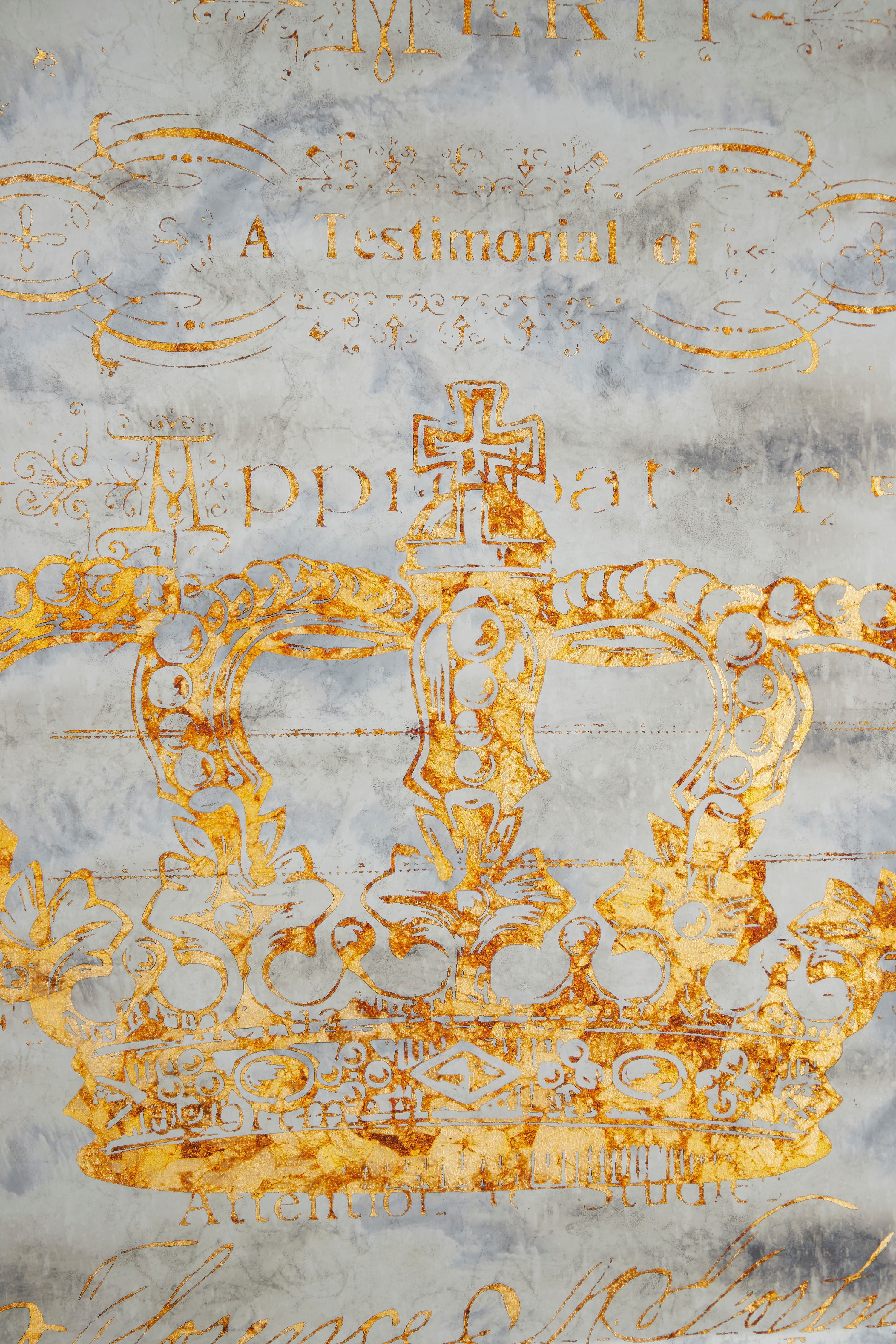 DecMode 16" x 24" Large Metallic Gold Crown Wall Art on Iron Panel in Wood Frame