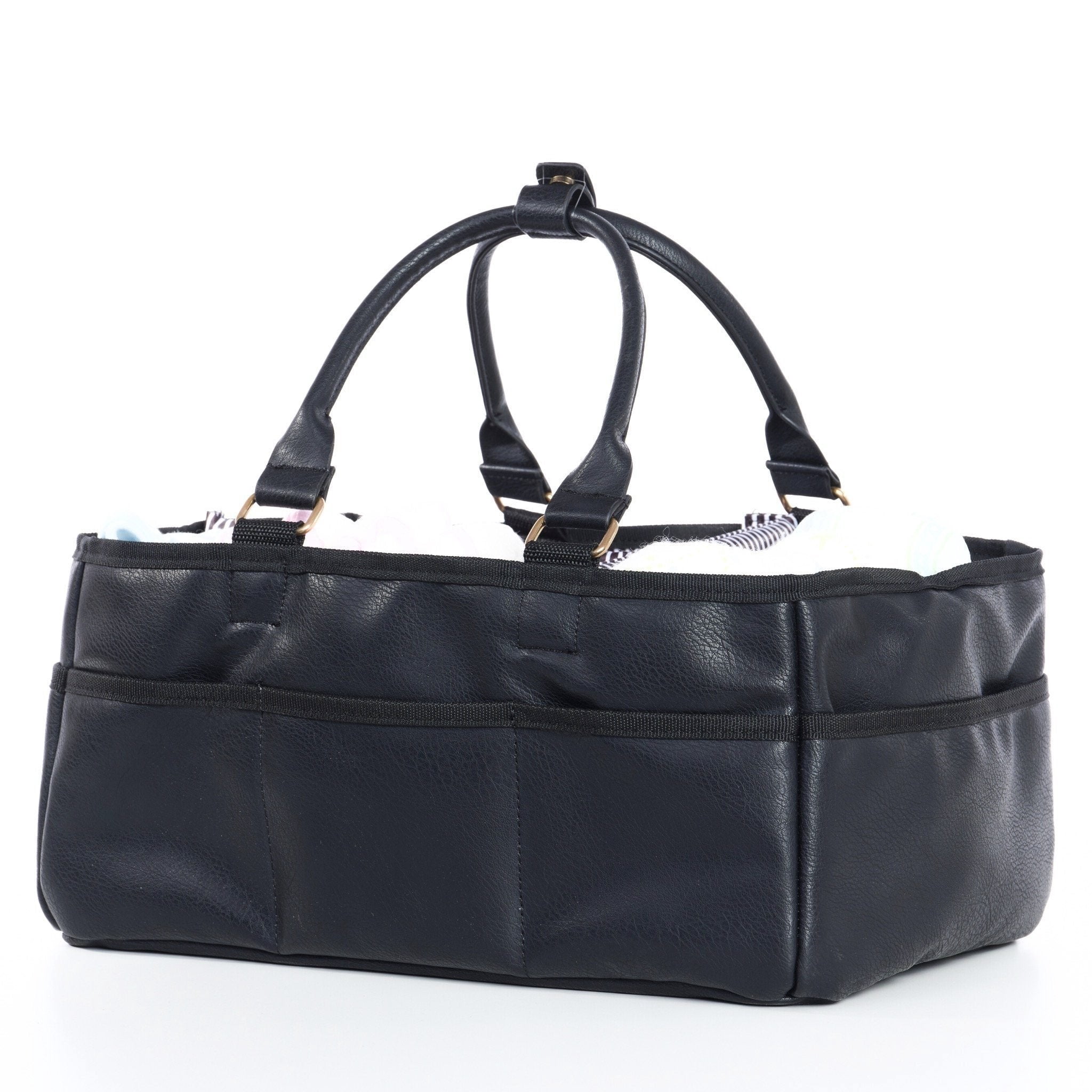 Sleepy Panda Vegan Leather with Adjustable Compartments and Exterior Pockets Stylish, Durable, and Easy-to-Carry Nursery Organizer Diaper Caddy