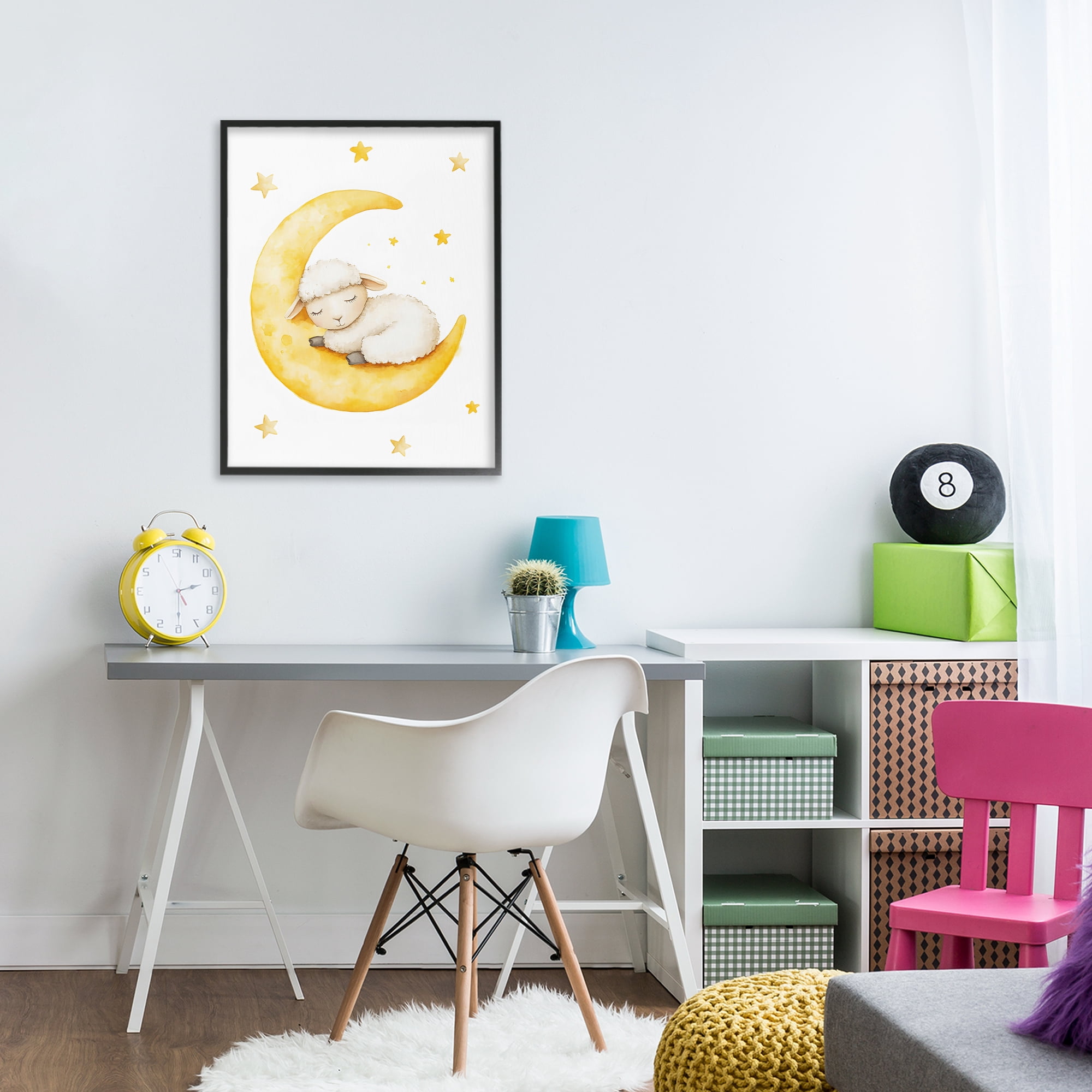 Stupell Industries Sleeping Sheep on Yellow Moon Black Framed Giclee Art, design by LSR Design Studio