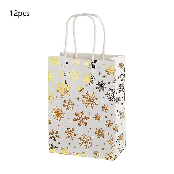 CuiLiyq 12 Pcs Christmas White Gift Bags with Gold Bronzing, Christmas Wrapping Bags with Handles, Xmas Gift Bags for Holiday Party Favors and Decor Supplies (Snowflake)