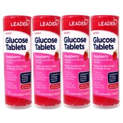4 Pack - LEADER Glucose Tablets, Energy and Blood Sugar Support, Raspberry Flavor, 10 Count Travel Size