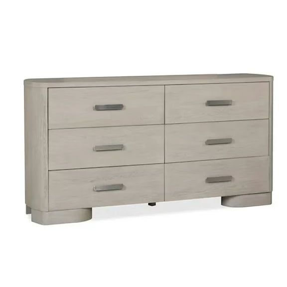 Benjara BM333805 Celly Chest 6 Drawers Round Edges White Oak Wood Wide Dresser