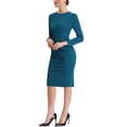 thumbnail image 4 of INSPIRE CHIC Robe Moulante à Basque pour Femme Col Ras du Cou Manches Longues Taille Haute Midi Fourreau Robe de Travail Bleu Lac S, 4 of 6