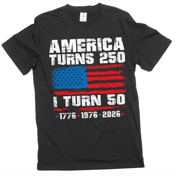 Men's 50th Birthday T-Shirt: America Turns 250 (1776-2026) I turn 50 Tee