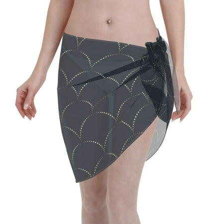 Adobk Women Beach Sarong Bathing Suit Black Fish Scales Print Wrap Skirt Sheer Bikini Swimsuit Cover Ups For Swimwear