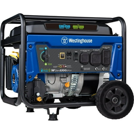 Westinghouse 6500 Peak Watt Home Backup Dual Fuel Portable Generator with CO Sensor and Wheel Kit