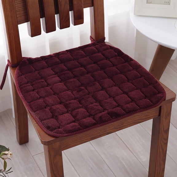 Plush Seat Cushion, Red Non Slip Warm Winter Chair Cushion with Fixed Straps, 40x44cm Soft Plush Pad for Home, Office, Patio, Dormitory & Library