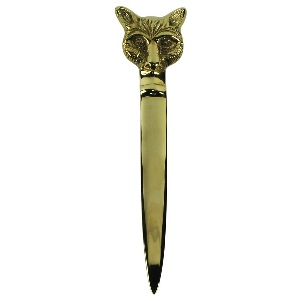Heavy Solid Brass Fox Head Letter Opener Envelope Knife Hunting Desk