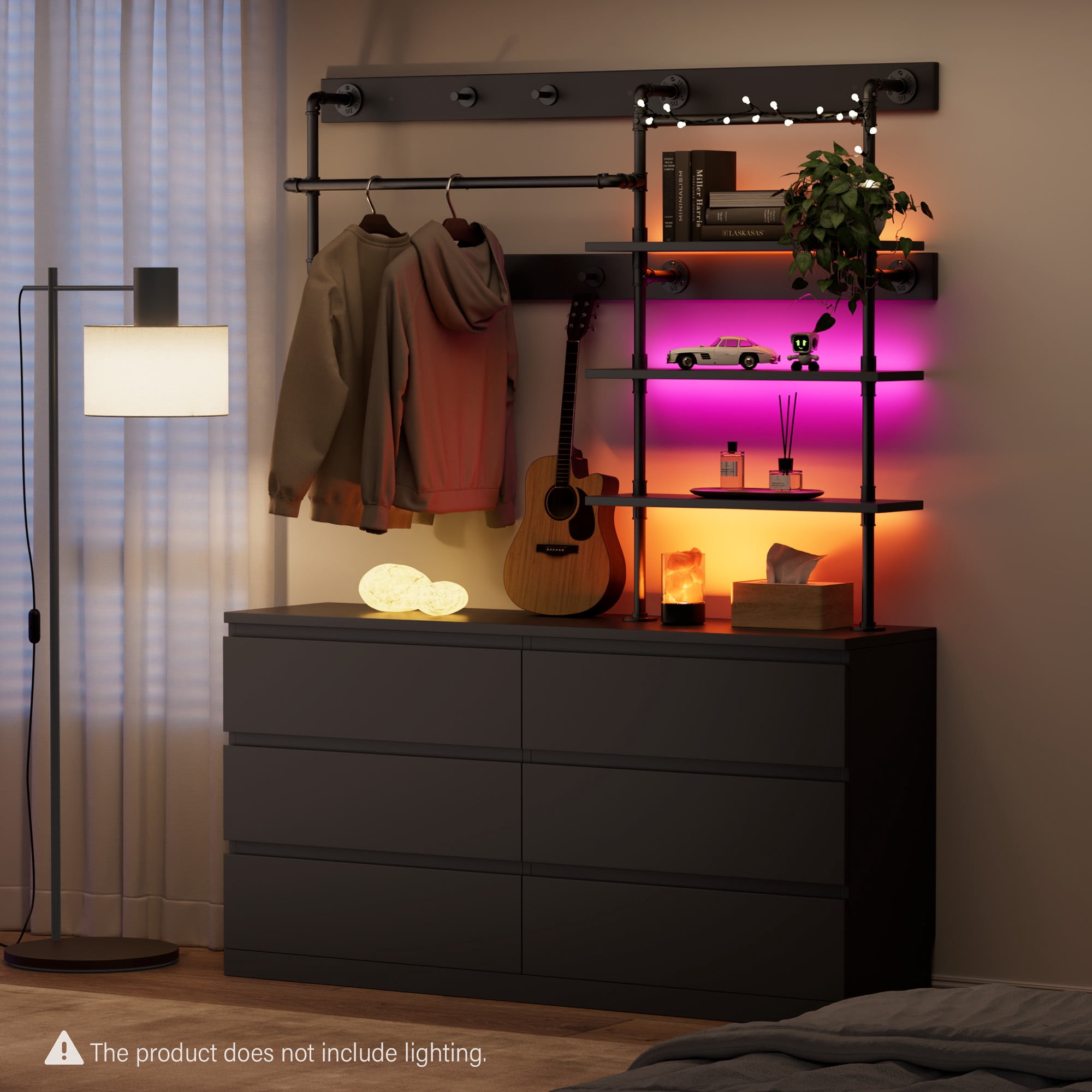 Aufeile Dresser for Bedroom, 77" Tall Dresser with 6 Drawer Chest of Drawers &Hanging Rack, Industrial Wood Dressers for Bedroom Adults, Large Closet Organizer Dresser, Black