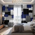 thumbnail image 2 of Navy Blue Black Geometric Blackout Curtains for Bedroom/Living Room, Pinch Pleated Black Out Curtains, Modern Abstract Art Block Room Darkening Window Drapes with Hooks 2 Panels, 39"x70", 2 of 8