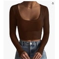 thumbnail image 3 of Women's Square Neck Long Sleeve Crop Tops Ribbed Slim Fitted T-Shirts, 3 of 3