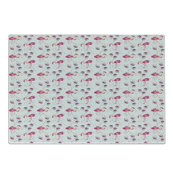 Bird Print Cutting Board, Hawaiian Continuous Flamingo Petal and Dots, Decorative Tempered Glass Cutting and Serving Board, in 3 Sizes, by Ambesonne