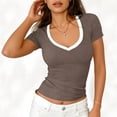thumbnail image 4 of Wowcloth Women's V-Neck Pullover Top, Solid Color Patchwork with Short Sleeve, Fashionable and Comfortable for Daily Wear and Casual Activities, 4 of 6