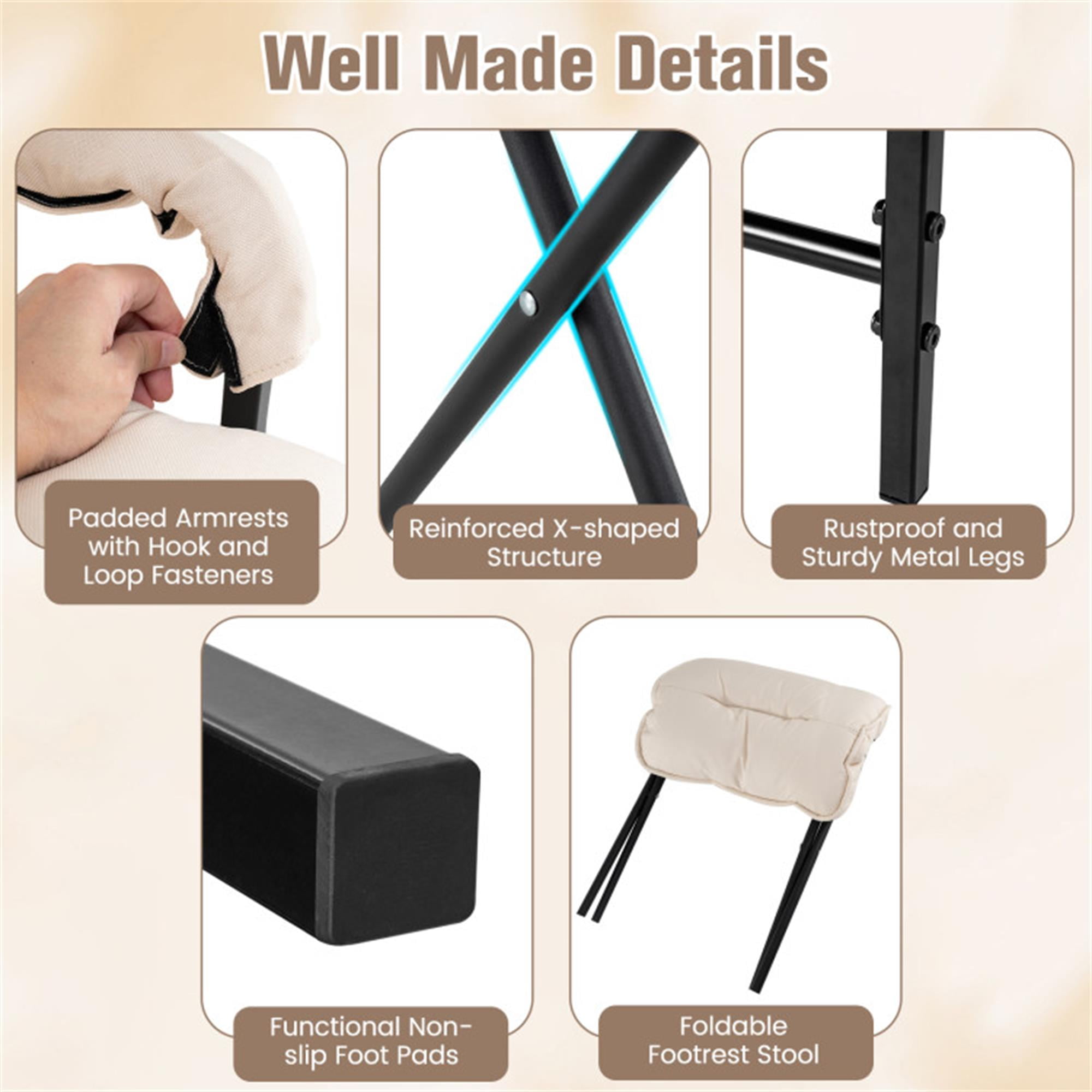 Demi Bonn Sofa Chair, Lounge Armchair Recliner, Linen Fabric Modern Accent Chair with Ottoman and Adjustable Backrest, for Living Room, Bedroom, Dorm, Beige