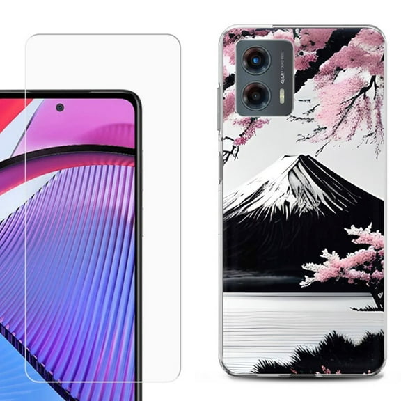 OneToughShield ® Compatible with Motorola Moto G 5G 2023, Shockproof Phone Case, with Tempered Glass Screen Protector - Fuji Sakura