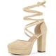 thumbnail image 1 of Zapatos de tacón grueso Allegra K con tiras y plataforma con cordones para mujer Beige EE. UU. 8, 1 of 7