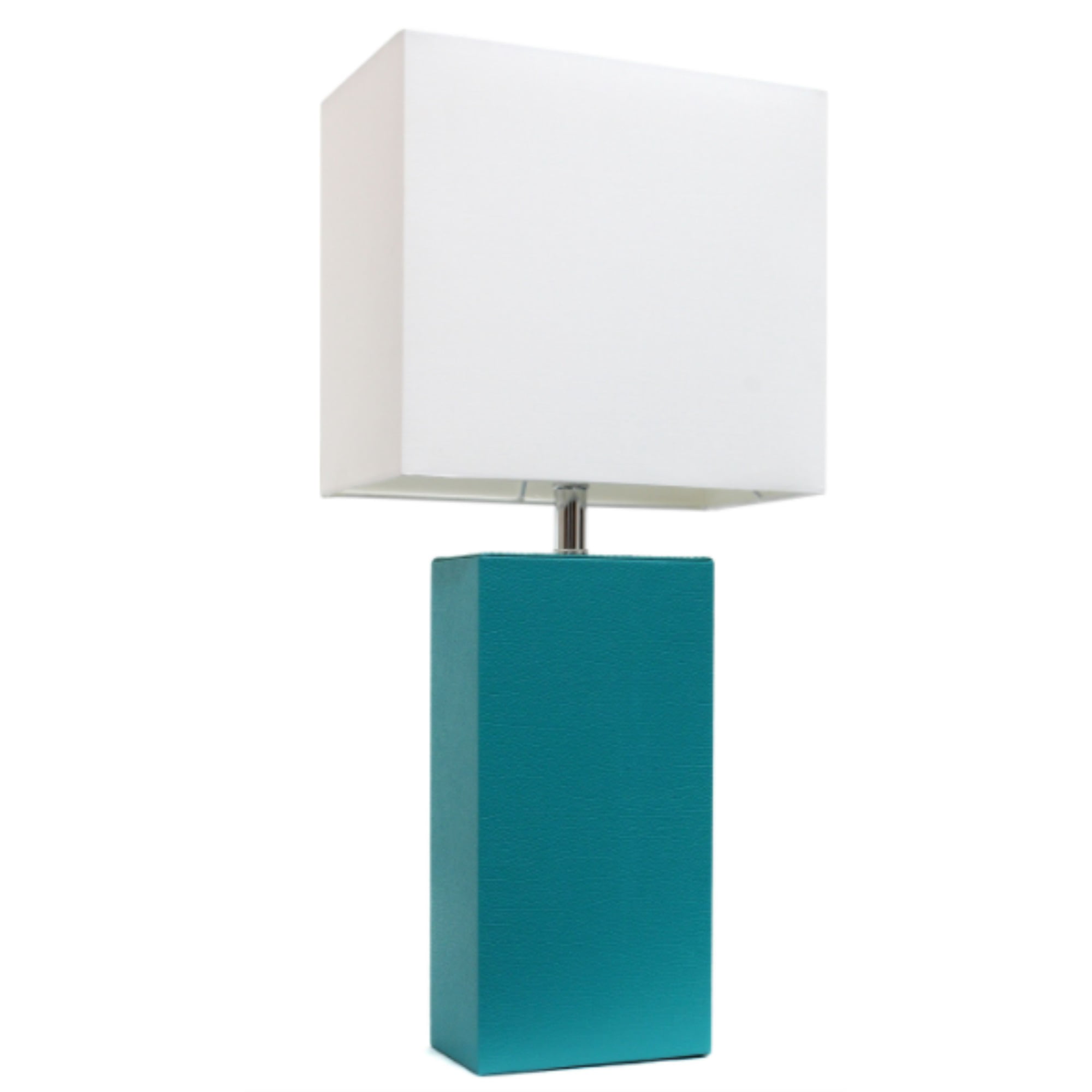 Elegant Designs Modern Leather Table Lamp with White Fabric Shade, Teal