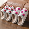 thumbnail image 4 of Men's and Women's Embroidered Fruit Warm Cotton Slippers for Couples Home Indoor House Shoes, Hot Pink, 36, 4 of 5