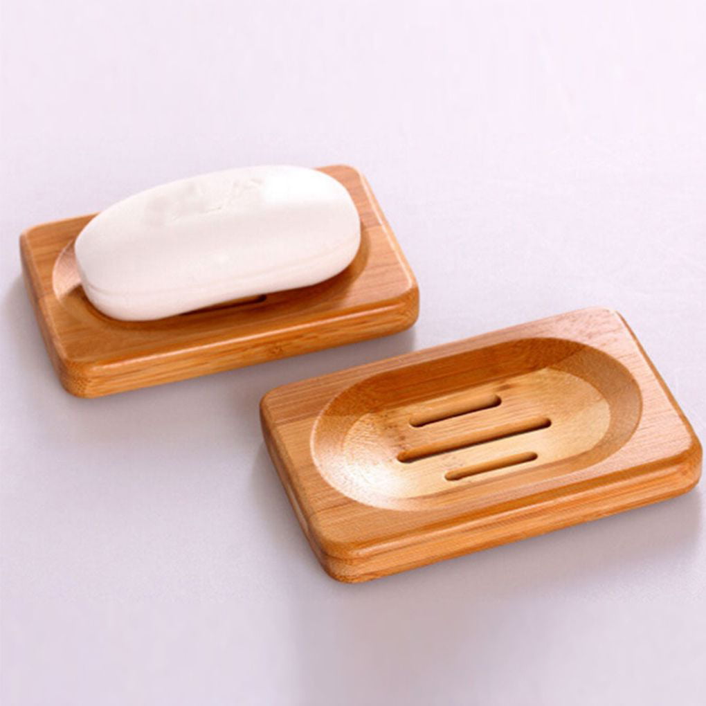 Natural Bamboo Wood Soap Dishes Storage Case Holder Bath Shower Plate Bathroom 