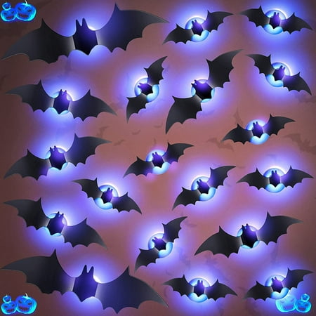 

24 PCS Halloween LED Bats Decor 3D PVC Bat Night Light Wall Decor for Living Room Bedroom Patio Lawn Ceiling Garden Party Light Purple