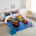 thumbnail image 4 of Rainbow Butterfly Bedding Set Queen Oil Painting Comforter Set, Navy Blue Pink Galaxy Down Comforter Gradient Ombre Art Bed Set, Watercolor Animal Quilted Duvet Abstract Artwork Room Decor, 4 of 5