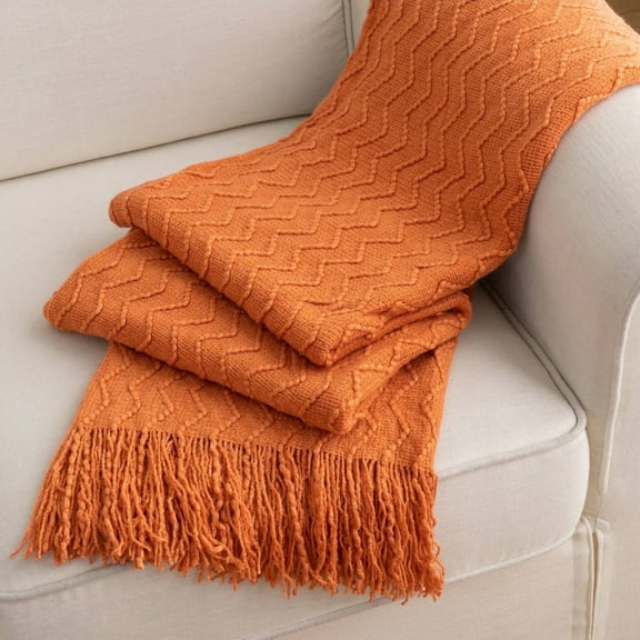 Burnt Orange Throw Blanket, Decorative Fall Throws with Tassel, Halloween Blanket, 50"x60" Halloween Blanket for Bedroom Sofa Halloween Decor