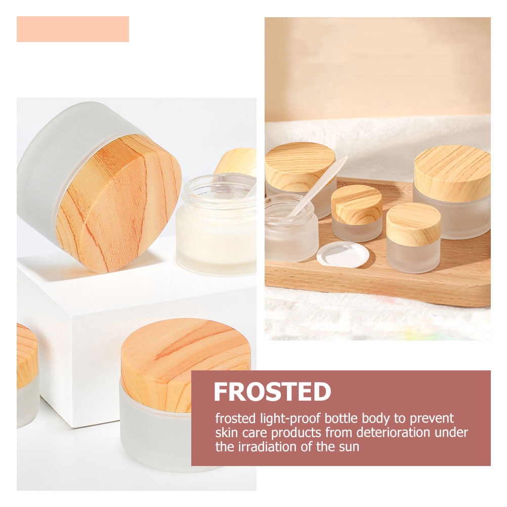 FENGGUIQU 12Pcs Glass Travel Containers for Toiletries Multiuse Leak Proof Jars with Wood Lid