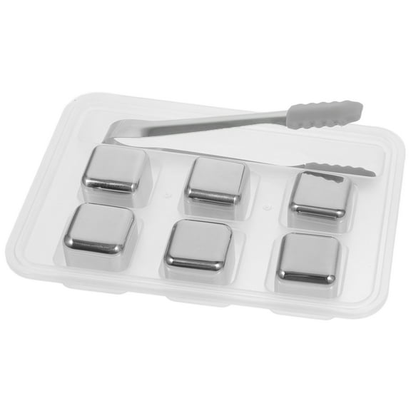 Pingxizhi 1 Set Reusable Stainless Steel Ice Cubes Whiskey Non-Melting Ice Cubes Metal Chilling Stones with Tong for Wine Cocktails and Beverages