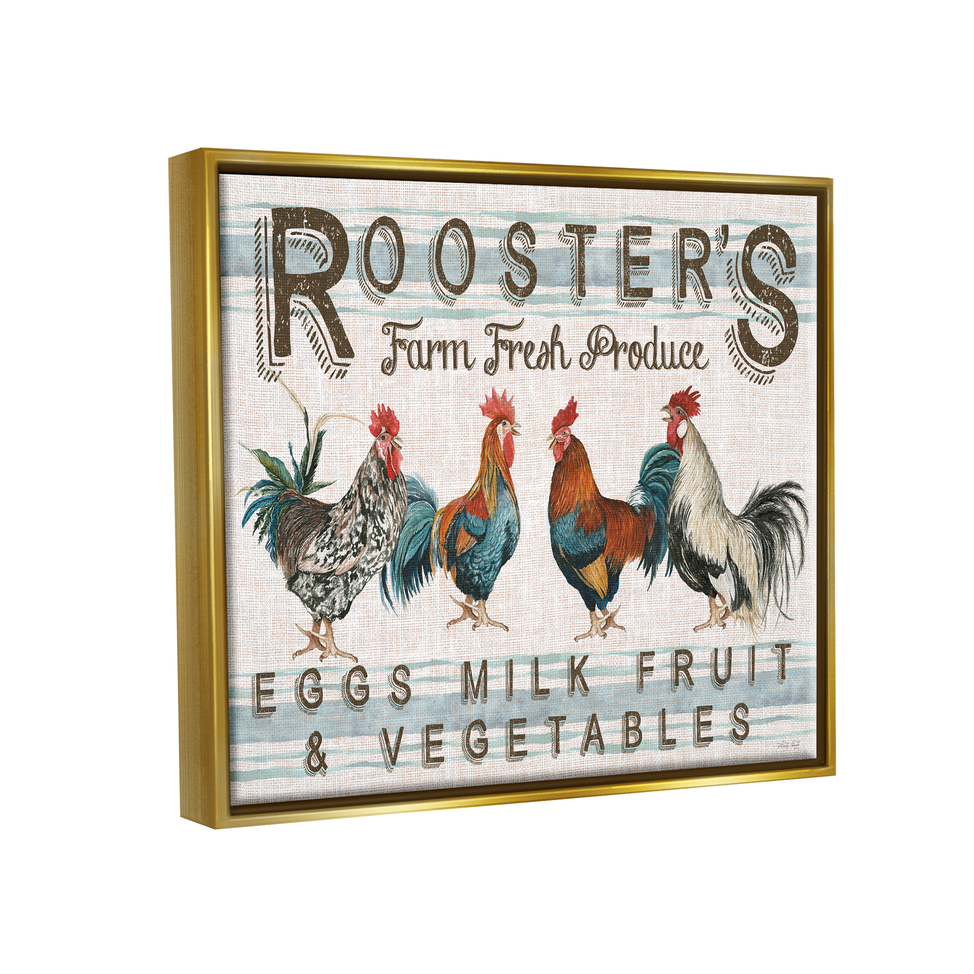 Stupell Industries Country Roosters Produce Botanical & Floral Painting Gold Floater Framed Art Print Wall Art, 31 x 25