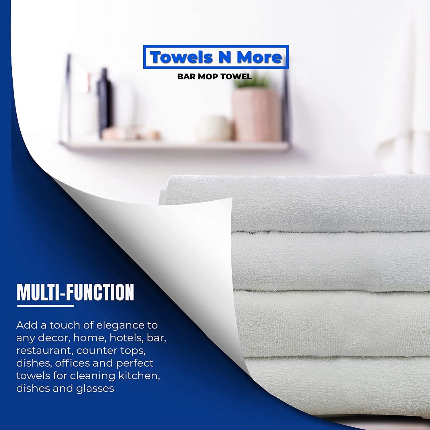 60 Commercial Grade All Purpose 16x19 Bulk Bar Mop Towels 31oz for Home Kitchen, Bar, Restaurant (White) Towels N More