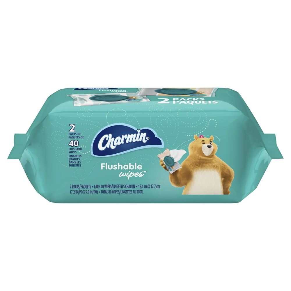 Charmin Flushable Wet Wipes, 2 Resealable Packs of 40 Wipes, 80 Total