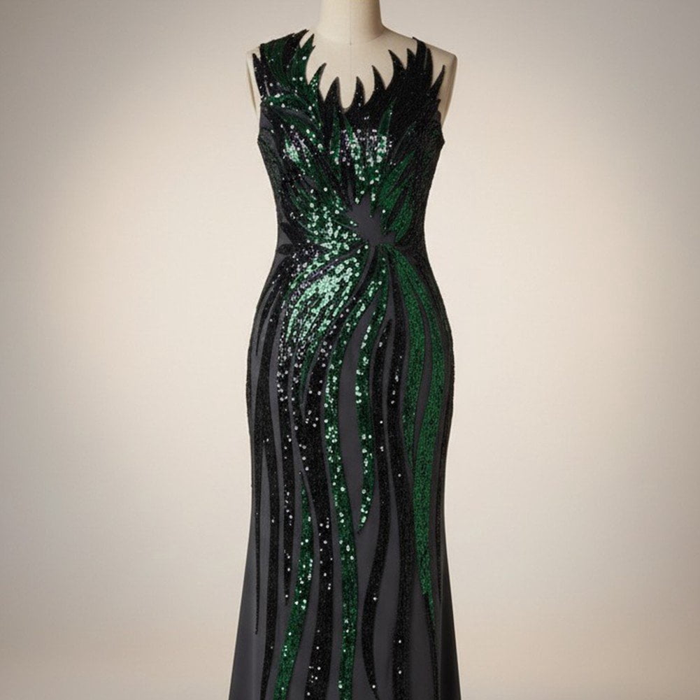 Hzzsbu Sequin Embroidery Appliques Fabric Apparel Decoration Evening Dress Striped Angle Embroidered Sequin Long Material