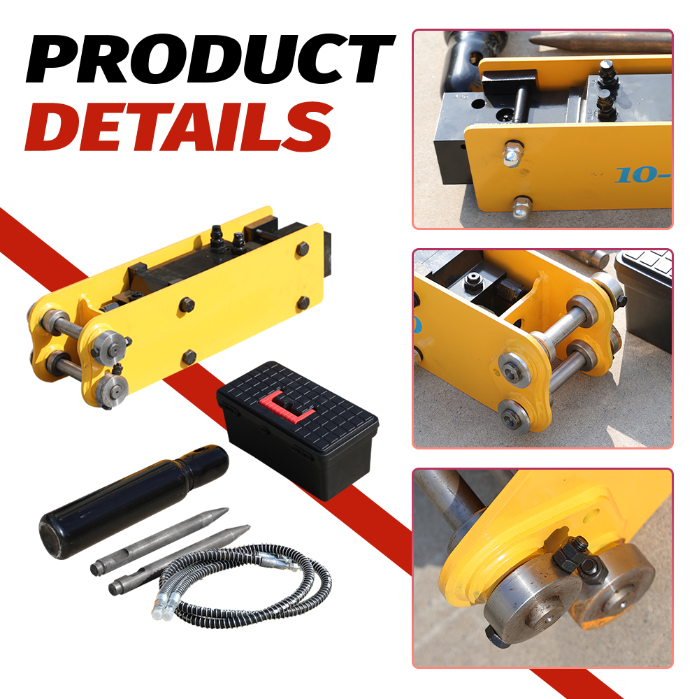 HUAYEE Mini Excavator Hydraulic Breaker with Pins, Hydraulic Hoses & Chisels Heavy-Duty Attachment for Digger. USA Stock, 90MM/3.54in Span, 25MM/0.98in Hole Diameter, 90MM/3.54in Central Wheelbase