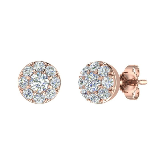 1/2 Carat Diamond Halo Stud Earrings in 10K Rose Gold