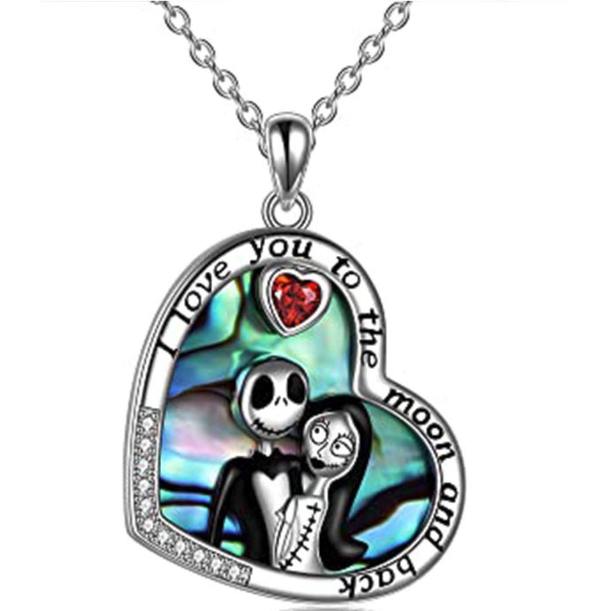 Nightmare Before Christmas Jack And Sally Red Heart Metal Pendant Necklace
