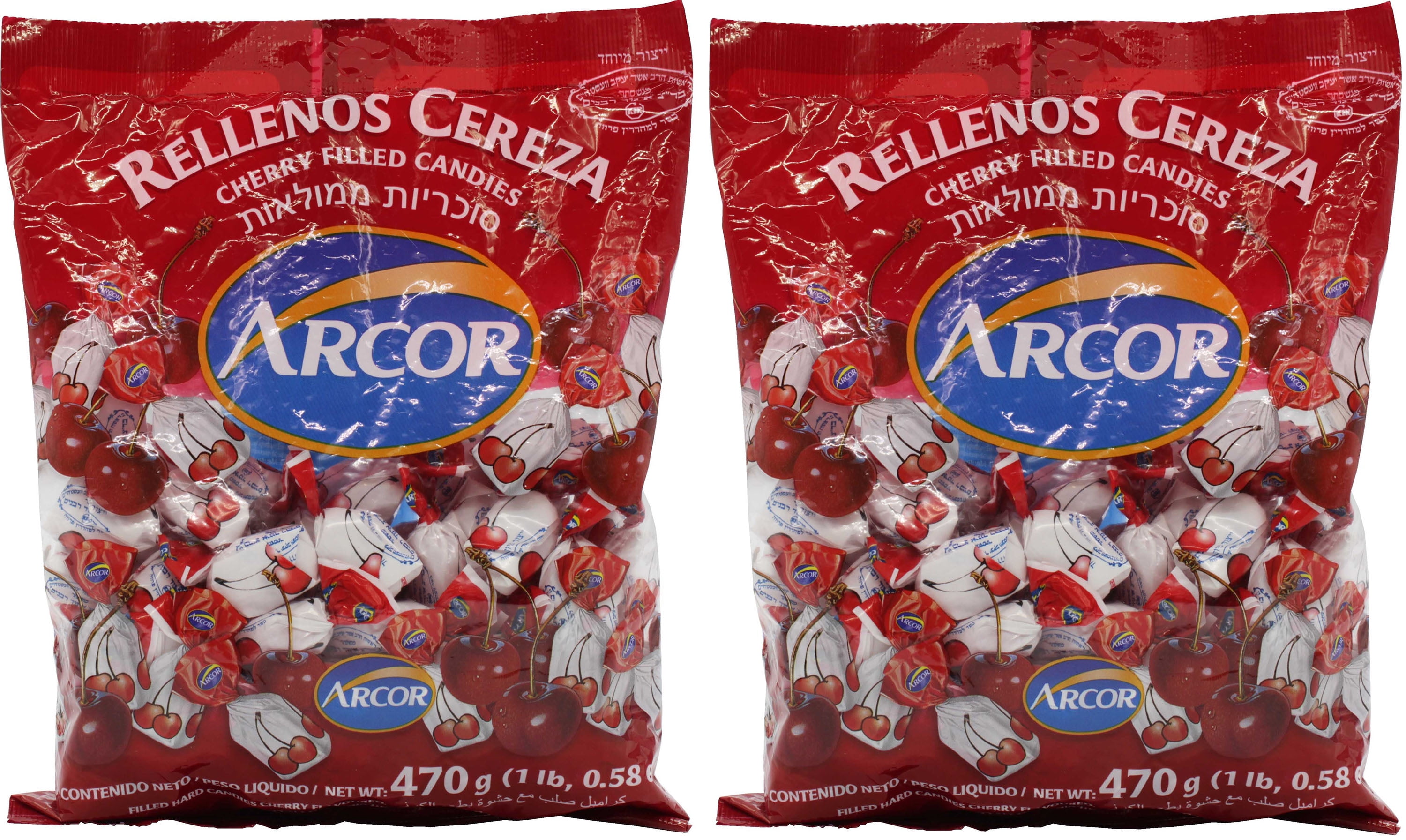 Arcor Kosher Fruit Flavored Cherry Hard Candy with Chewy Centers (Pack