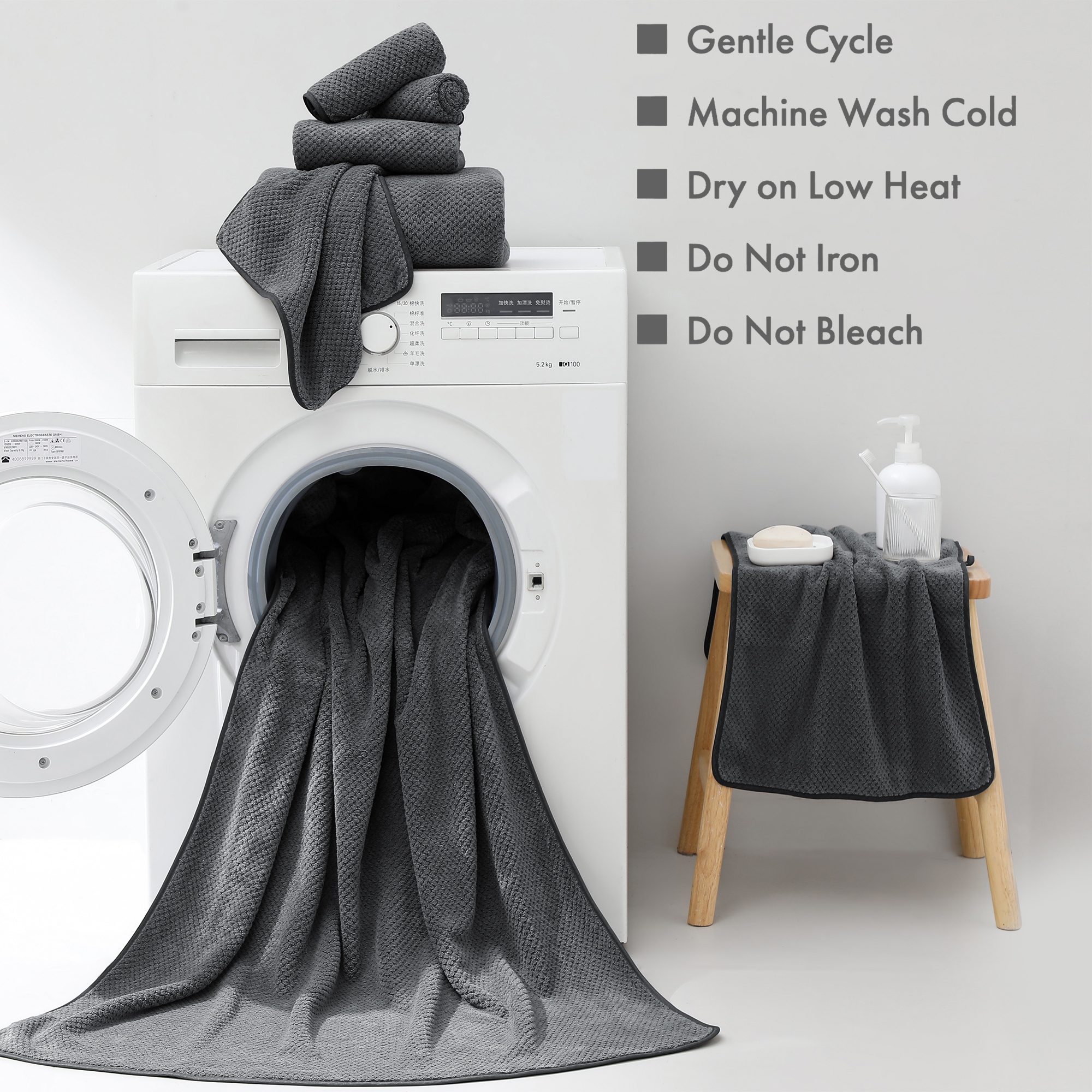 Jessy Home 4-Pack Oversized Bath Towel Set, Dark Gray photo 7